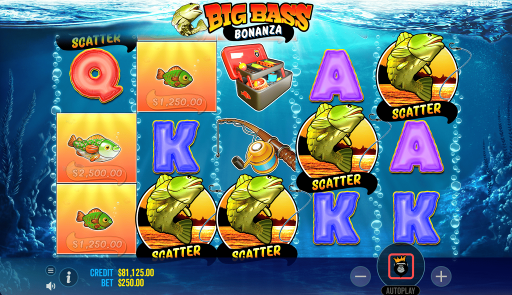 Big Bass Bonanza slot $250 bet to enter free spins scatter symbols