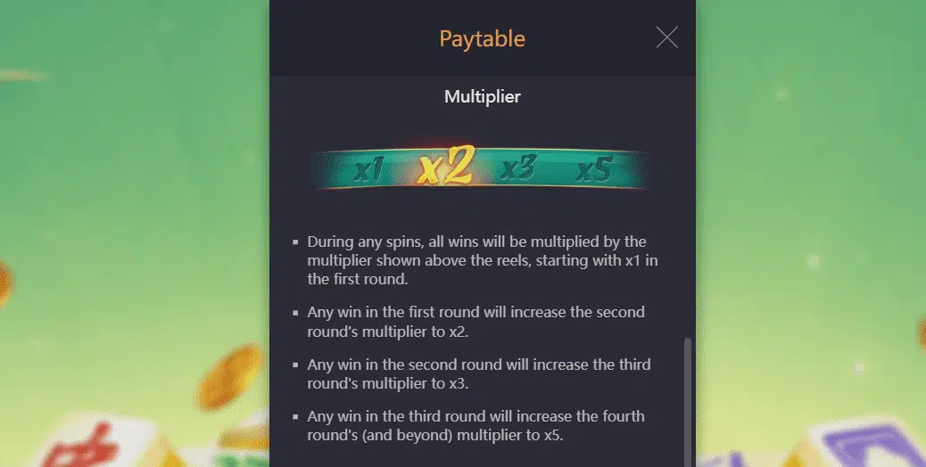 mahjong ways 2 multiplier table