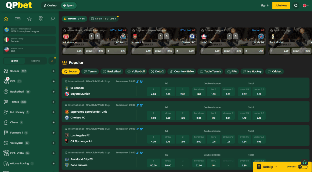 QPBET Sportsbook Betting Screenshot