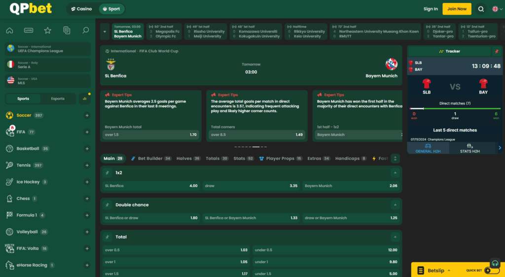 QPBET Sportsbook Odds Betting Screenshot