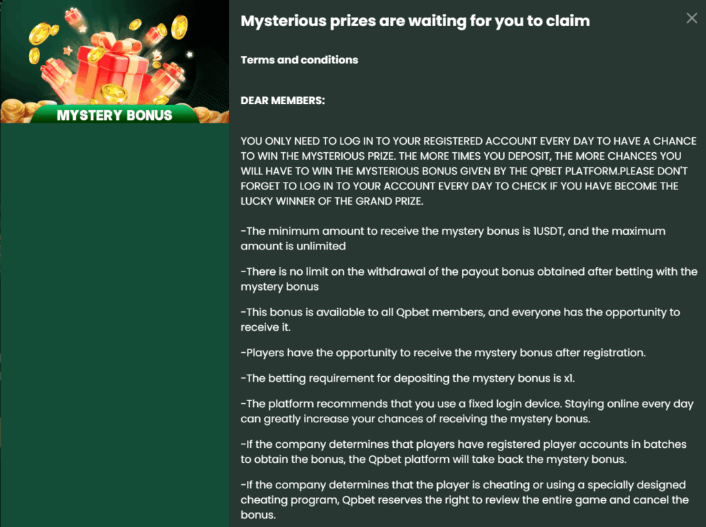 QPBET’s “Mysterious prizes are waiting for you to claim” promotion