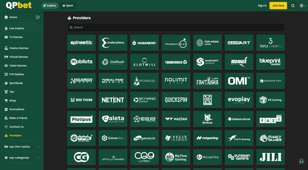 Screenshot of QPBET Casino Games Provider