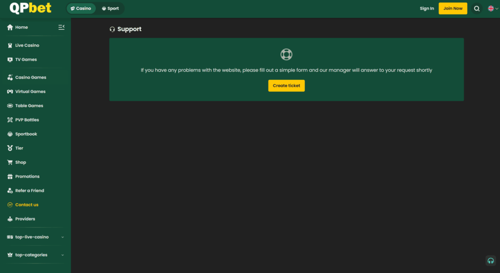 Screenshot of QPBET online customer service